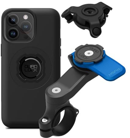 QUAD LOCK Lenker Handyhalterung für Motorrad mit Vibrationsdämpfer und MAG Hülle für iPhone 14 Pro Max