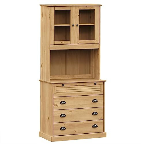 vidaXL Highboard, Sideboard mit viel Stauraum, Kommode Schrank für Wohnzimmer, Anrichte Beistellschrank Mehrzweckschrank, Massivholz Kiefer