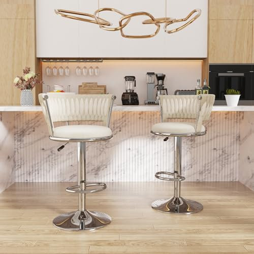 Chleby 2er Set Royal-Stil Barhocker Eleganter Barstuhl aus Samt Höhenverstellbar Thekenhocker Drehbarer Küchenhocker für Küche, Bar, Theke, Hausbar, Silber