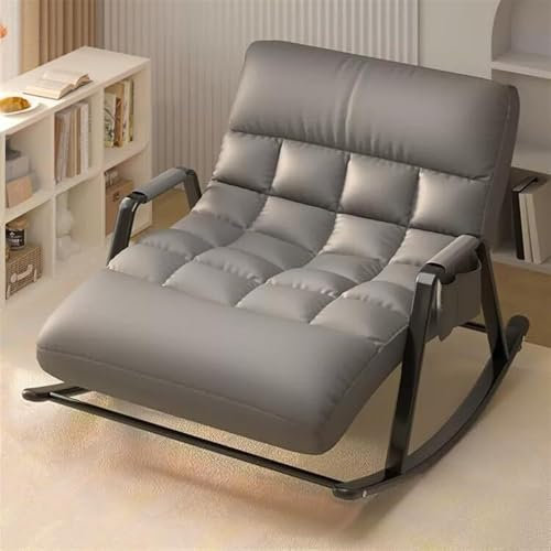 AMAZWI Doppel-Schaukelstuhl mit Seitentasche Gepolsterter Schaukelstuhl mit Einer Tragkraft Von 250Kg for Schlafzimmer Und Wohnzimmer, Moderner Stuhl(Grey,Black Frame)
