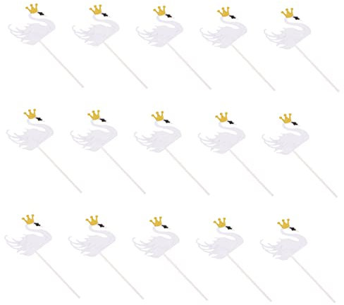 BESTonZON Swan Cake Topper Set 15pcs Decorative Cupcake Toppers for Boys and Girls Baby Shower