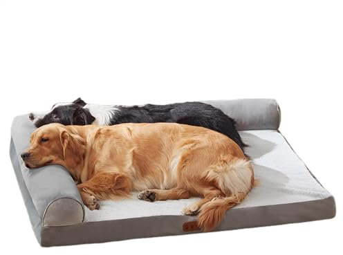 Large Sofa Dog Bed - Supportive Foam Pet Couch, Washable Big Dog Sofa With Removable Bolsters | Calming Puppy Bed, Non-Skid Bottom Couch For Dogs, Foam Pet Sofa With Waterproof Lining