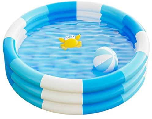Toyhood Streifen Kinder Aufblasbare Planschbecken, 3 Ring Baby-Schwimmbad, mit Aufblasbaren Sicherheit Blase Boden, für Indoor Outdoor Mädchen Jungen Garten Hinterhof (Blau)