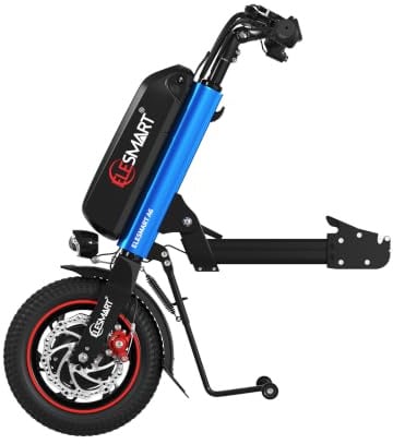 ELESMART A6 Rollstuhl Zuggerät Elektrischer Antrieb Handbike, 12,8Ah, Blau | Rollstuhl-Motoraufsatz zur elektrischen Umrüstung, Rollstuhl Zusatzantrieb, 36V 500W Motor, 12-Zoll Reifen, Mittelverbindung