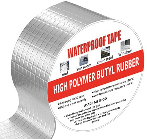 Butyl Tape - Waterproof Sealing Tape, Heavy Duty Silver Flashing Aluminum Foil Tape for Leak Patching, RV Repair, Window, Roofing, Glass & EDPM Roof Leak Patching, Boat and Pipe Sealing(5cm x 5m)