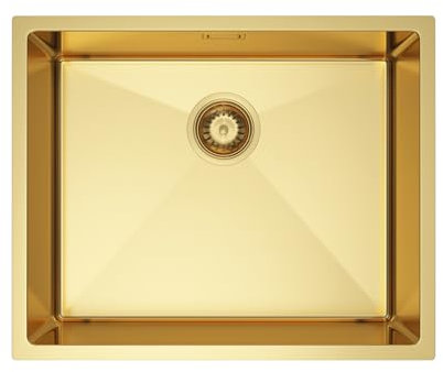 Melanstar Fregadero de acero inoxidable, 54 x 44 cm Fregaderos de un seno 1 lavabo, incluye sifón, Amarillo dorado Kitchen Sink