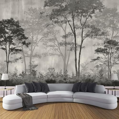 CDXNORA Retro Landscape Mural Wallpaper Forest Trees Non-Woven Wall Mural Decoration Poster Picture Photo Wallpaper 200×140cm Grey Paper for Home Living Room Kids Bedroom Kitchen