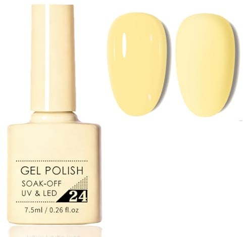 Yellow Nail Polish - High Pigment Nail Gel Polish - Quick Dry Bright Color Nail Varnish - Long Lasting Chip Resistant Soak Off UV LED Nail Lamp Gel Polish