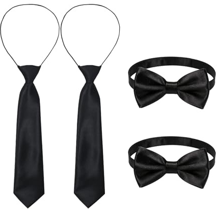 ZEMINRI 4 stycken svart slips, barnslips elastisk för flickor pojke barn, slips barn praktisk universell pojkar för bröllop skola ceremoni fest fest, svart, One size