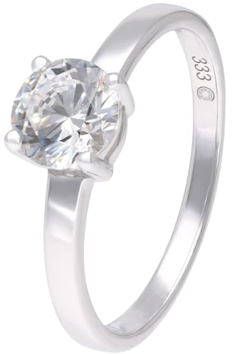 GLIZZ Damenring Weißgold 333 / 8K Solitär-Ring mit Zirkonia GL1676 | hochwertiges Schmuckstück für Frauen, sichere Zargen-Fassung