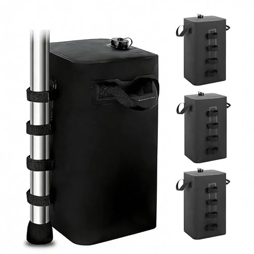 4 Pezzi Pesi per Gazebo da Esterno PVC 1000D,Borse per Pesi con Maniglie e Cinghie a Strappo per Tenda da Giardino, Ombrellone Tende Pop-up,Ombrelloni e Tensostrutture (Nero, 25L)