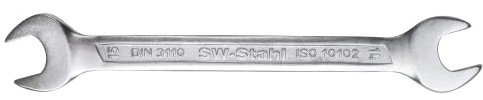 SW-Stahl 00130L Doppelgabelschlüssel 8x10 mm - Maulschlüssel Mattverchromt | Doppelmaulschlüssel aus Chrom-Vanadium, DIN 3110, 140 mm Länge, 15 Grad Abwinkelung, Ideal für Werkstatt und Beruf