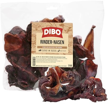 DIBO Rindernasen, 250g-Beutel, der kleine Naturkau-Snack oder Leckerli für Zwischendurch, Hundefutter, Qualitätskauartikel ohne Chemie von DIBO