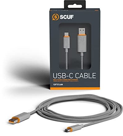 SCUF Geflochtenes USB-C-Kabel – 10 Fuß / 3,6 Meter USB Typ C für Anschluss und Aufladung für Xbox-Controller, PS5-Controller und Smartphones - Hellgrau