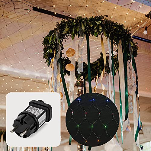 hellum-Lichternetz außen Buschbeleuchtung 200 warm-weiße/bunte (umschaltbar) LED 3x1,5m mit Timer für Balkon Hauswand Pavillon Garten für Party Weihnachten Hochzeit, 59 lm, für Innen + Außen 577051