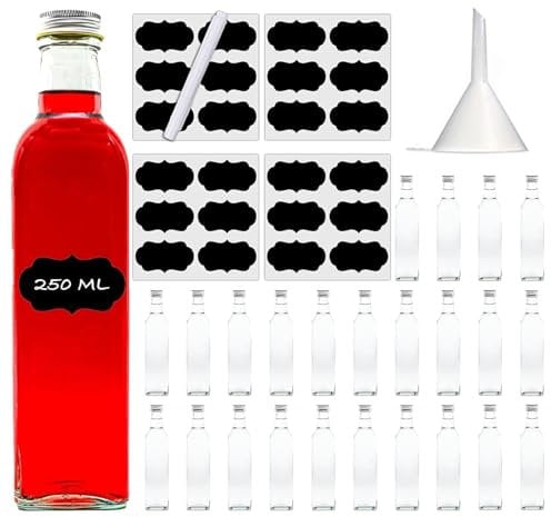 casavetro 24 leere Glasflaschen 250ml MAR Saftflasche Likörflaschen Schnapsflaschen Ölflaschen Flaschen Wasserflasche aus Glas zum selbst befüllen von slkfactory