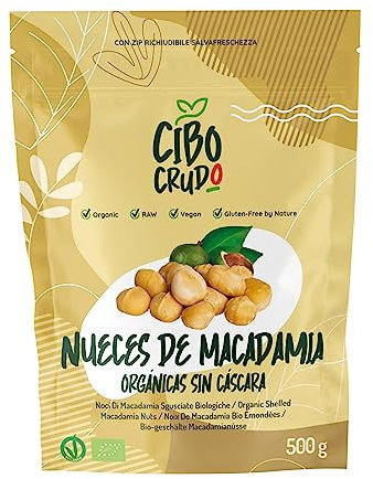 Nueces de Macadamia Enteras Bio - 500g. Nueces sin Cáscara Crudas sin Tostar o Saladas. Ricas en Sales Minerales Fibras y Carbohidratos. Puro y Natural. Macadamia Nuts.