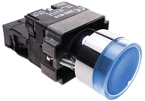 BeMatik - Pulsador momentáneo 22mm 1NC 400V 10A Normal Cerrado con luz LED Azul
