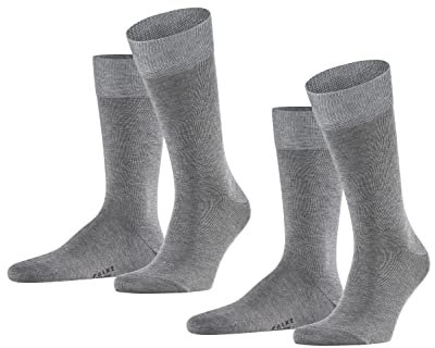 FALKE Happy Double Pack M So cotone tinta unita confezione di 2 paia, Calzini Uomo, Grigio Light Grey Melange 3390, 47-50
