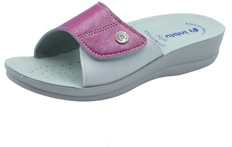 Ciabatte Donna a Fascia Colorata con Chiusura Regolabile in Strappo, Plantare Anatomico, Fucsia, 35