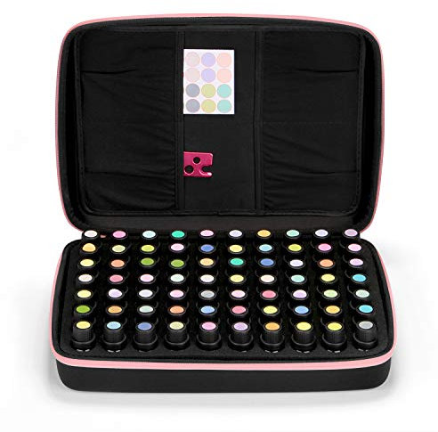 Aufbewahrung von ätherischen Ölen, FITNATE 70 Flaschen ätherische Öle Etui(5ml,10ml,15ml), für Reisen mit ätherischen Ölen Etiketten und Flaschenöffner, Perfekt für Young Living&Doterra(Rosa)