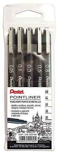 Pentel S20P Pointliner Fineliner schwarz 5 Stück 0,05-0,1-0,3-0,5-0,8 mm