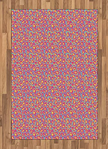 ABAKUHAUS Leopard Teppich, Bold Funky Blobs und Stains, Deko-Teppich Digitaldruck, Färben mit langfristigen Halt, 120 x 180 cm, Mustard Rosa
