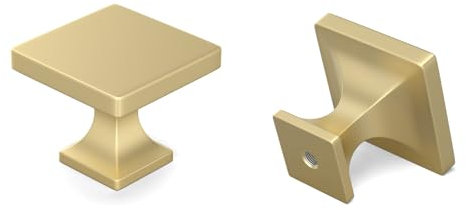 LONTAN 10 Pack Gold Square Cabinet Knobs Zinc Alloy Gold Cupboard Knobs for Kitchen Drawer and Wardrobe Bathroom Shower