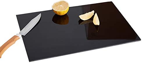 Tagliere in vetro temperato, antiscivolo, per piano di lavoro, antigraffio, resistente al calore, infrangibile, lavabile in lavastoviglie, 40 x 30 cm, nero