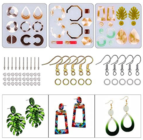 503 Stück Epoxidharz Formen Kit Silikonform Ohrringe Harzformen Ohrring Schmuck Gießform mit Ohrhaken und Biegeringe, Ohrakupunktur, Transparente Ohrstöpsel für Harz Schmuck Anhänger Kunstharz Basteln