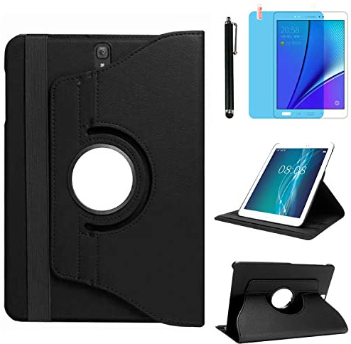 R.SHENGTE- Funda para Samsung Galaxy Tab S3 9.7 Pulgadas 2017 (SM-T820 SM-T825 SM-T827), Funda Protectora Completa con Soporte Giratorio de 360 Grados, con lápiz óptico y película de Pantalla (Negro)