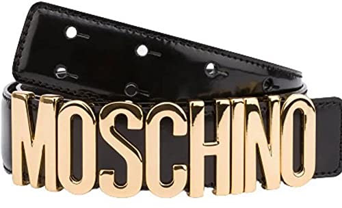MOSCHINO Gürtel aus Leder in Lackoptik mit großer Goldplatte Größe 38, Schwarz , 32