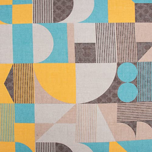 SCHÖNER LEBEN. Dekostoff Baumwoll-Mischgewebe Belair Retro Art Abstrakt gelb türkis