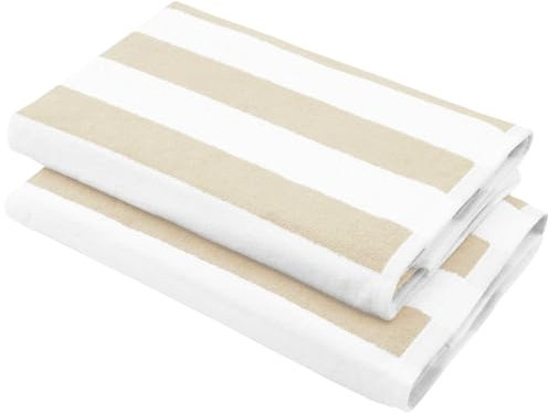 ZOLLNER 2er Set Strandtücher - strapazierfähige und saugstarke Badetücher in 70x180 cm - waschbar bis 95°C - Baumwolle - Zeitloses Streifenmuster in beige - Oeko Tex® Zertifiziert