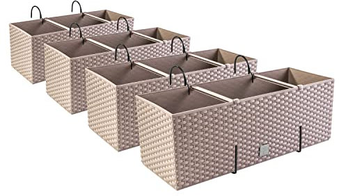 4 Fioriere, vaso per fiori effetto rattan con supporto, fioriera da balcone, vaso per piante, marrone mocca