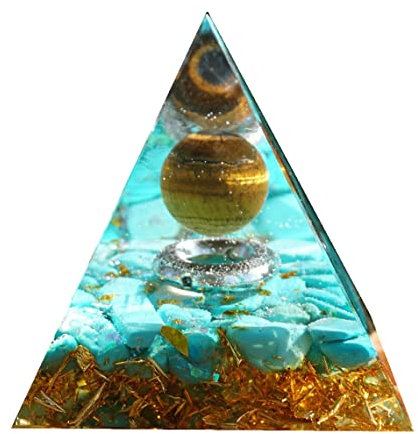 Pyramide Orgonite en cristal d'oeil de tigre, sphère avec pierre Turquoise, Chakra de guérison d'énergie Reiki, outil de méditation