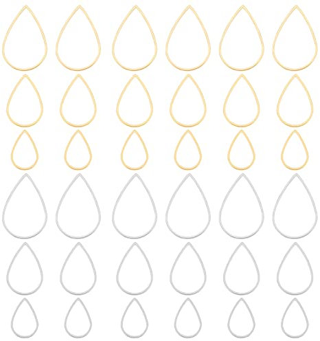 UNICRAFTALE 36 Stück 2 Farben Tropfen Verbindungsringe Edelstahl Offene Einfassungen Verbindungsringe Perlen Creolen Die Hohle Charms Für Baumelnde Perlen Hoop Schmuckherstellung, 15~25 mm