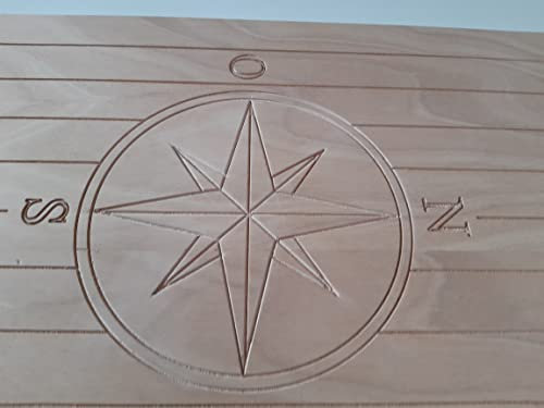 Table bateau en okoumé cm.90x58x1,8 motif rose des vents