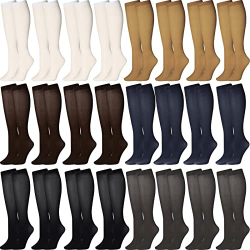 Kenning 24 Paar Damen Hosensocken Bulk Spandex Blickdicht Dehnbar Knie Nylon Socken für Frauen, Schwarz, Grau, Weiß, Hautfarbe, Braun, Marineblau, Einheitsgröße