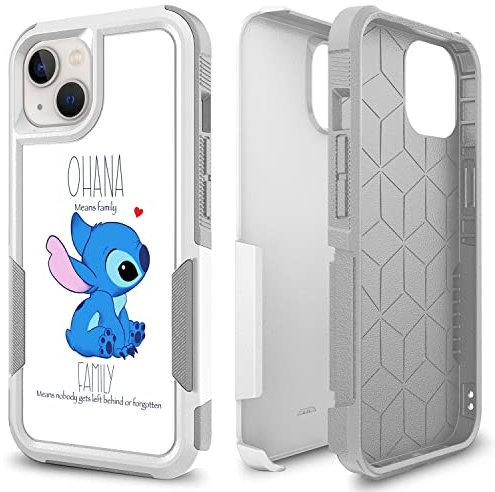 Candykisscase Ohana Means Family Pattern Schutzhülle für iPhone 13, 15,5 cm (6,1 Zoll), stoßabsorbierend, hartes Polycarbonat und inneres Silikon, Hybrid-Hybrid-Schutzhülle für iPhone 13 (6,1 Zoll)
