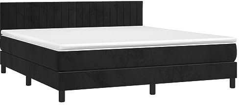 vidaXL Boxspringbett mit Matratze LED Bett Polsterbett Doppelbett Bettgestell Lattenrost Bettrahmen Hotelbett Schlafzimmerbett Schwarz 180x200cm Samt