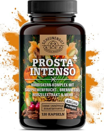 PROSTA INTENSO+® Prostata Kapseln+ WICHTIG: Laborgeprüfter Komplex mit Pygeum Africanum, Sägepalmenfrucht, Kürbiskernen, Brennnesselwurzel, Pinienrinde & mehr -DE- SCHEUNENGUT®