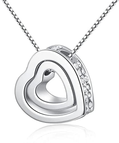 Halskette Mode Silber Kette Halskette Doppelherz volle Anhänger Halsketten für Frauen Valentinstag Schmuck Geschenke Festliche Geschenke