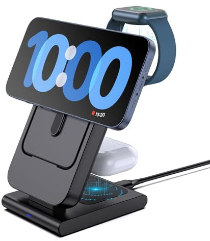 Mag safe Charger Stand,Portable Powerbank Mag-Safe Battery Pack 5000mAh Detachable, Magnetic Wireless Charger for iPhone 16 Pro Max 15 for Apple Watch Air Pod