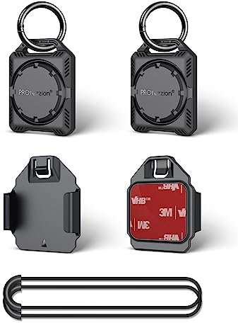 PROfezzion Étui Coques de Protection Sécurisées pour AirTag avec Porte-clés, Sangle à Boucle et Support Adhésif 3M pour Porte-clés, Collier de Chien, Sac, Vélo et Plus Encore, étanche IPX8 (Noir x 2)