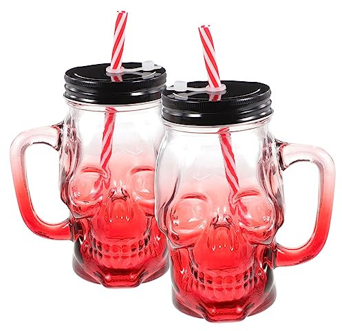 PACKOVE Biergläser 2st -farbverlauf Totenkopf Glas Totenkopf Kelch Geisterbecher Einmachgläser Mit Griff Schädel Gesicht Glaswaren Schnapsgläser Erwachsener Hohes Weißes Glas Wasserbecher
