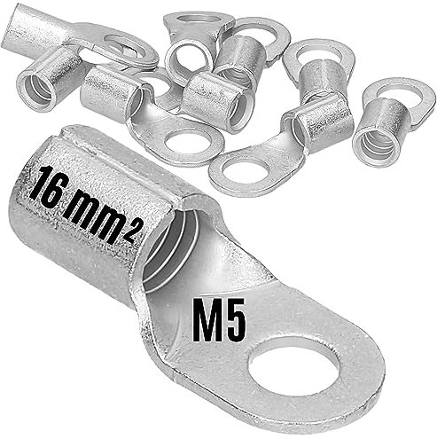 10 Stück Kalitec Q16-5 Quetschkabelschuh 16mm² M5 I Unisoliert I Dornpressung I Für mehr-, fein- und feinstdrähtige Leiter I Kabelschuh 16mm² nach DIN 46234