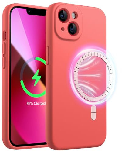 JETech Magnetisch Silikon Hülle für iPhone 13 6,1 Zoll, Kompatibel mit MagSafe, Handyhülle mit Voll Kamera Schutz (Rosa Pomelo)