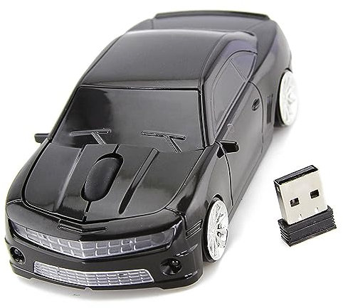 Coole Kabellose Maus in Sportwagenform, 2,4 G, Hochpräzise Sensormaus für Computer, Laptop, Einfache 3-Tasten-Mäuse für Jungen, Männer, Kinder (Schwarz)