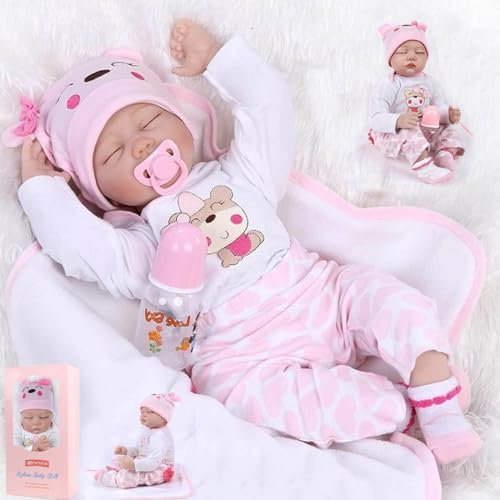 TYRUGD Realistico Bambole Reborn 22 Pollici 55 Cm Bambole Reborn Femmina Silicone Morbido Vinile Ragazza Bambini Giocattoli
